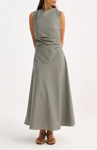 Rohe Draped Checked Wool-blend Maxi Dress In Black