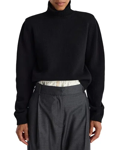 Rohe Statement Shoulder Wool Cashmere Turtleneck Sweater In Black