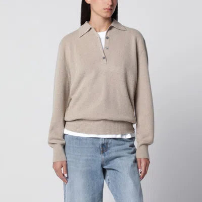 Rohe Róhe Stone Mélange Wool And Cashmere Polo Shirt In Neutral