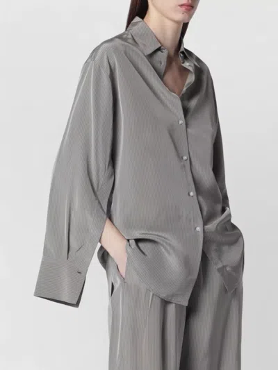 Rohe Striped Collared Top Long Cuffed Sleeves In Gray