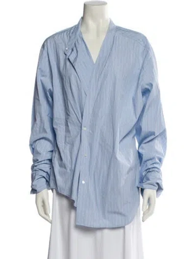 Pre-owned Rohe Striped Long Sleeve Button-up Top In Blue