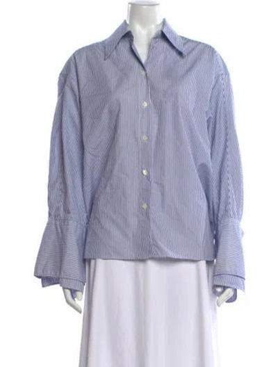 Pre-owned Rohe Striped Long Sleeve Button-up Top In Blue