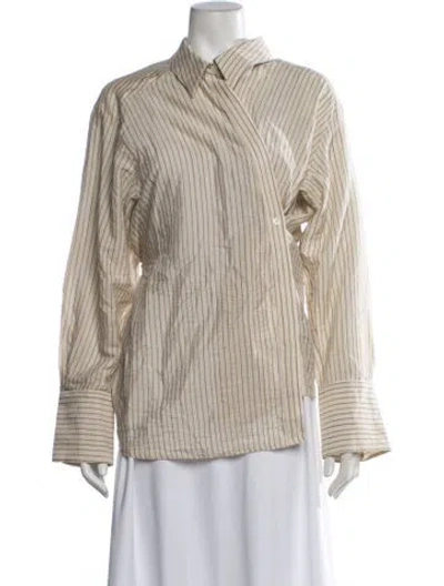 Pre-owned Rohe Striped Long Sleeve Button-up Top In Neutrals