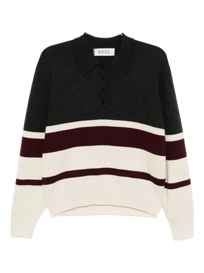 Rohe Striped Polo Top In Black