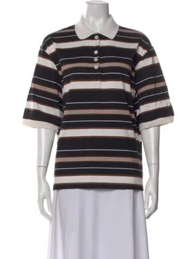 Pre-owned Rohe Striped Short Sleeve Polo In Black