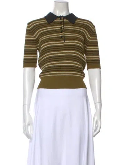 Pre-owned Rohe Striped Short Sleeve Polo W/ Tags In Green