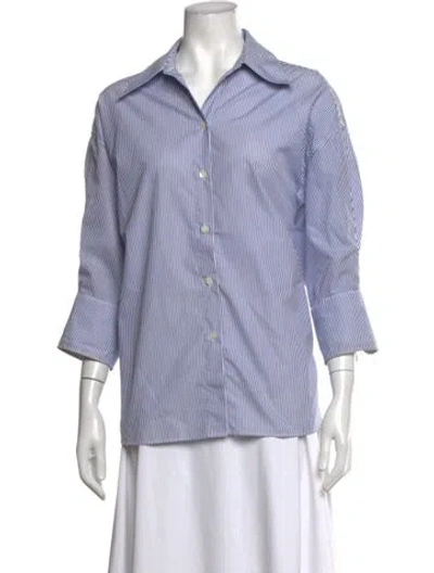 Pre-owned Rohe Striped Three-quarter Sleeve Button-up Top In Blue