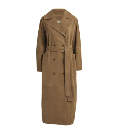 Rohe Suede Belted Trench Coat In Brown