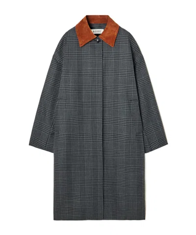 ROHE SUEDE-TRIMMED CHECKED WOOL COAT