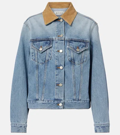 Rohe Suede-trimmed Denim Jacket In Blue