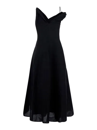 Rohe Sweetheart Neckline Asymmetric Strap Cotton-blend Dress In Black