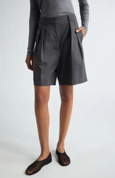 Rohe Róhe Tailored Virgin Wool Wide Leg Shorts In Dark Grey Melange