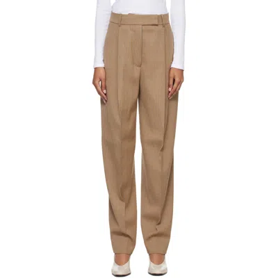 Rohe Tan Daria Single Pleat Straight Leg Trousers In Brown