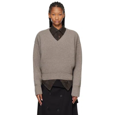 Rohe Taupe Sculptural Compact V-neck Sweater In Brown