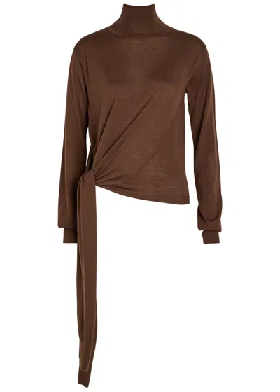 Rohe Tied Sleeve Detail Wool And Silk-blend Jumper In Brown