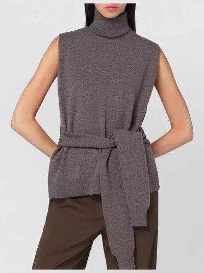 Rohe Turtleneck Sleeveless Top Belted Waist Slits In Gray