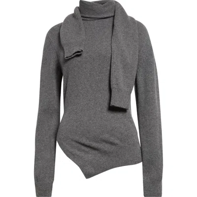 Rohe Róhe Twisted Scarf Wool & Cashmere Sweater In Mid Grey Melange