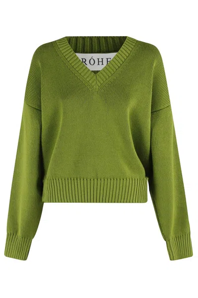 Rohe V-neck Jumper In Organic Cotton In Garden Green