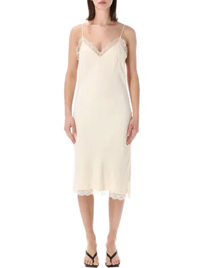 Rohe V Neck Lace Trim Midi Dress In Neutral