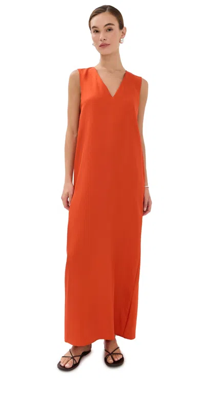 ROHE V NECK SILK DRESS BURNT ORANGE