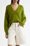 Rohe V-neck Jumper In Organic Cotton In Garden Green