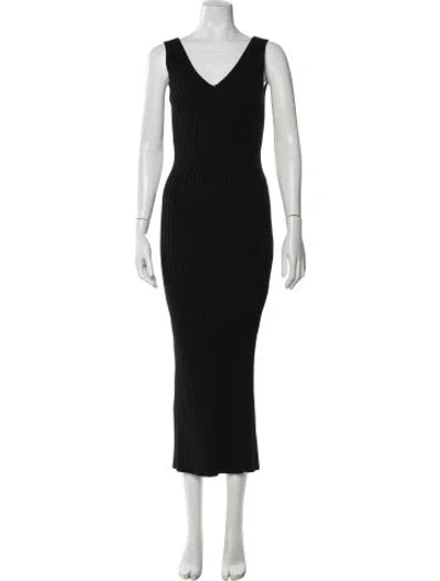 Pre-owned Rohe V-neck Long Dress In Black