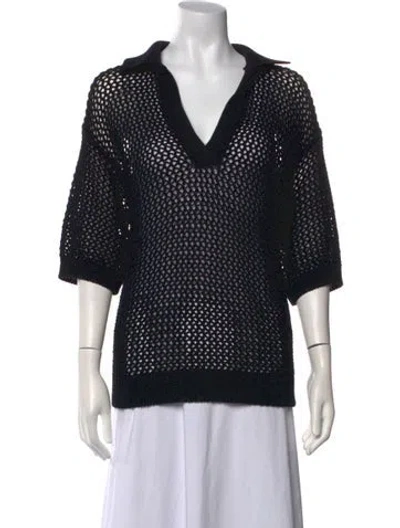 Pre-owned Rohe V-neck Three-quarter Sleeve Top In Black