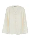 ROHE WHITE BLOUSE WITH V NECK AND TOGGLE CLOSURE ON THE FRONT IN SILK WOMAN