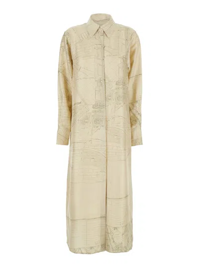 Rohe White Dress With Cut-out On The Rear And All-over Print In Silk Woman