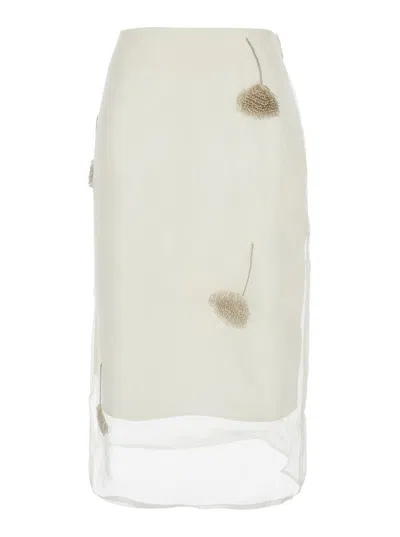 Rohe White Skirt With All-over Tulip Embellishments In Silk Woman