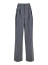Rohe Grey Pants With Pences And Wide Leg In Wool Blend Woman In Grey