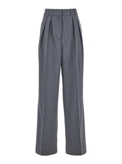 ROHE GREY PANTS WITH PENCES AND WIDE LEG IN WOOL BLEND WOMAN