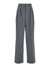 Rohe Grey Pants With Pences And Wide Leg In Wool Blend Woman In Grey