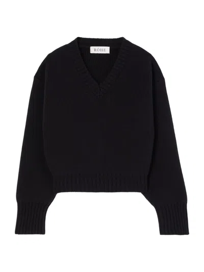 Rohe Women's Compact-knit Wool V-neck Sweater In Black