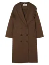 Rohe Double-breasted Scarf-detailed Layered Wool Coat In Brown