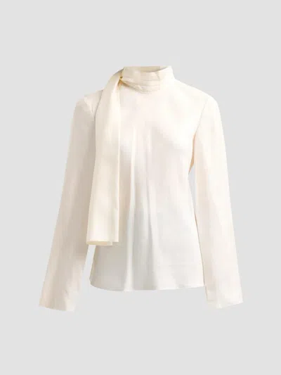 Rohe Silk Scarf Blouse High Collar Draped In White
