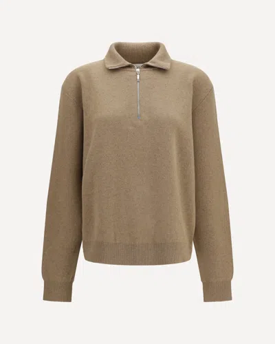 Rohe Zip-neck Sweater With Polo-shirt Style Collar In Brown