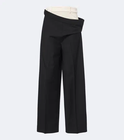 Rohe Róhe Wool And Mohair Paneled Wide-leg Pants In Black