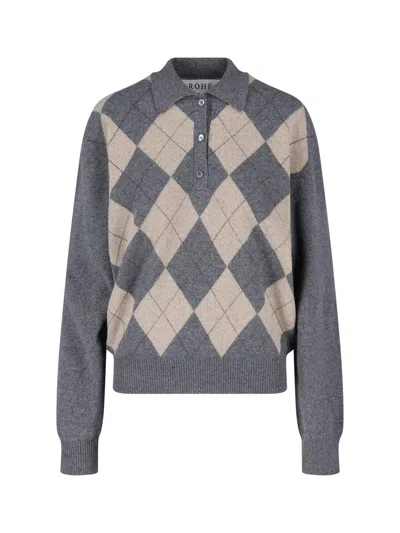 ROHE WOOL BLEND POLO WITH CLASSIC COLLAR AND ARGYLE PATTERN