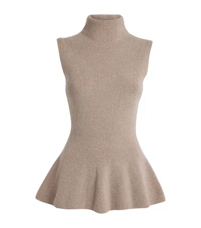 ROHE WOOL-CASHMERE SLEEVELESS PEPLUM TOP