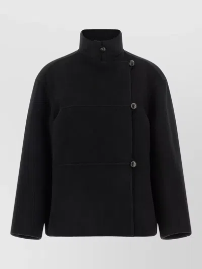 Rohe Wool Coat Double Breasted Button Collar In Black