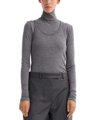 Rohe Convertible Layered Merino Wool-jersey Turtleneck Top In Gray