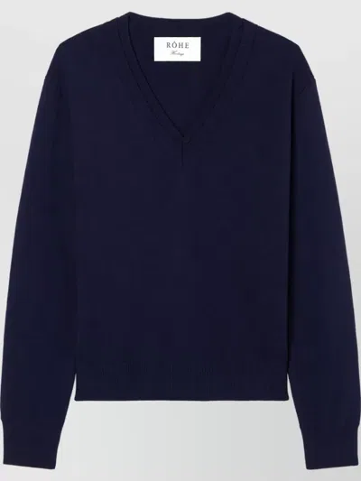 Rohe Wool Fine-knit V-neck Sweater In Blue