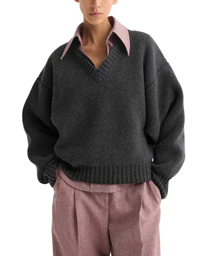 Rohe Wool Sculptural V Neck Sweater In Black