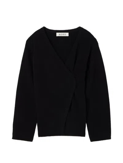 Rohe Wrap-style Pin-fastening Cardigan In Black