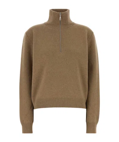 Rohe Róhe Zip Knitted Polo Sweater In Brown