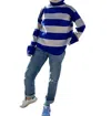 Rohka Funnel Neck Sweater In Blue & Cream In Multi