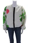 Rohka Womens Front Zip Abstract Cropped Summer Bomber Jacket White One In White