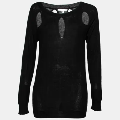Roi Black Silk & Cashmere Knit Cut-out Detail Sweater