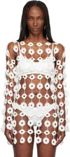 Roisin Pierce White Crochet Floating Florals Knit Blouse In White